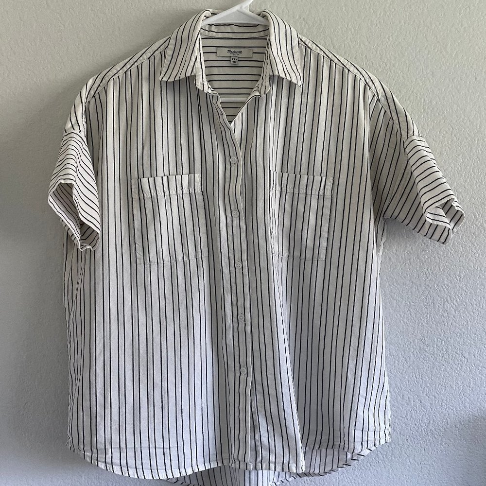 Madewell White Button Down with Black Stripes
